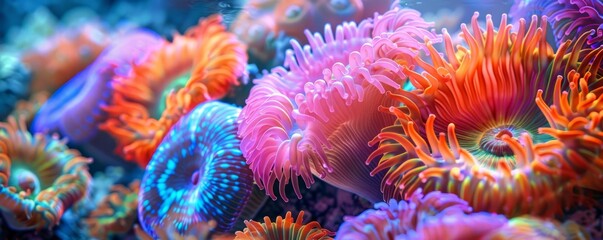 Colorful coral polyps under the sea, 4K hyperrealistic photo