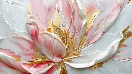 abstract floral oil painting gold and blue hydrangea flower on white background