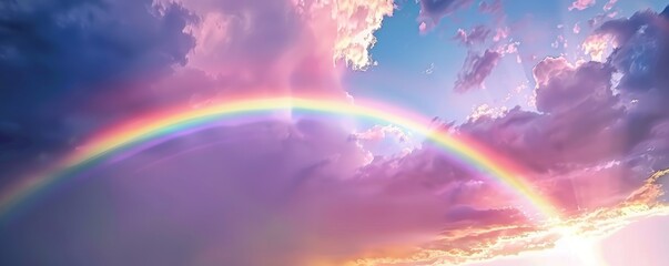 Bright rainbow in a cloudy sky, 4K hyperrealistic photo