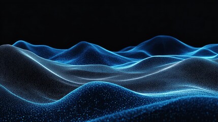 Obraz premium Image of horizontal lines of blue particles and undulating 3d landscape on black background. with generative ai