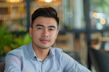 Fototapeta premium Portrait of a Young Man in a Cafe