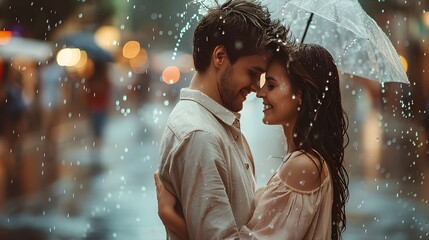 Couple Dancing in the Rain on a Romantic Night in the City