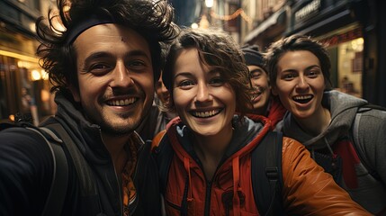 A group of friends taking a selfie during a city tour