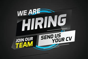 Hiring recruitment design for banner poster. We are hiring lettering with geometric shapes lines. Vector illustration typographic. Open vacancy design template

