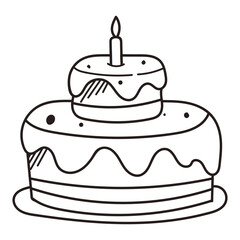 Single cake with candles. Hand drawn doodle vector illustration
