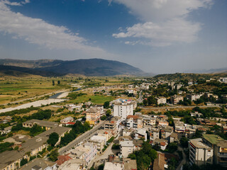 Obraz premium A view from the castle towards the center of the city of Gjirokaster, Albania in summertime