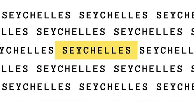 Seychelles Country text typing word, Marker Highlight Yellow Pen in Bold Words , white background, Design Animation text size increases, Digital Screen, 4K Resolution video
