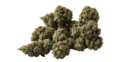 Marijuana product, trimmed buds in a jar. Medicinal cannabis stuff on white background, isolated,...