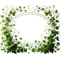 Circular green leaves creating a natural frame on a transparent background. 