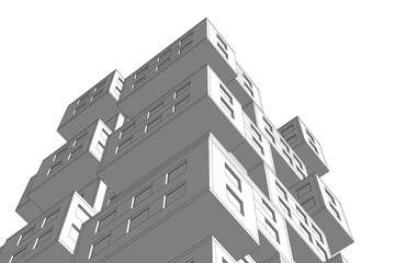 Abstract architectural drawing 3d rendering