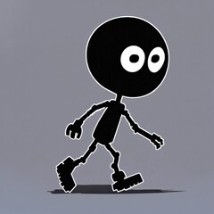 obot Enemy Character in Black and White, Comic Style with Large Eyes, Game Asset for 2D Platformer, Right Side View, Transparent Background