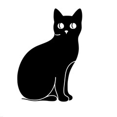 Silhouette of a graceful black cat figure on a white background, symbolizing Halloween and magic, with a minimalist design
