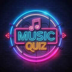 neon sign of music quiz frame logo, AI generated