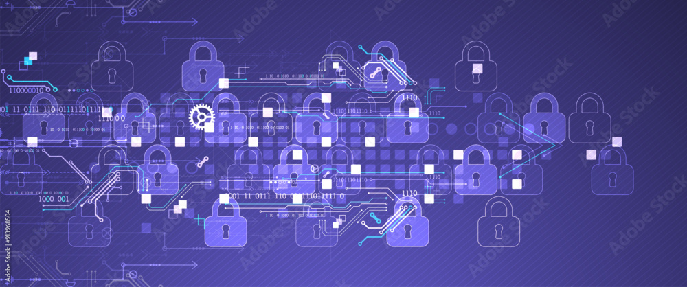Aufkleber Secure digital background. Virtual confidential, programming protection. Hand drawn vector.