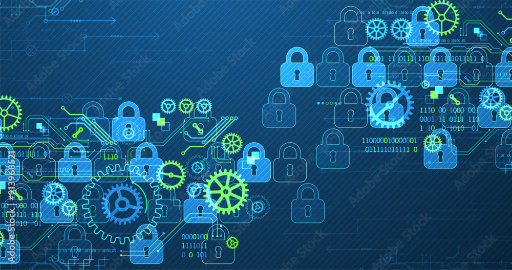 Poster secure digital background. virtual confidential, programming protection. hand drawn vector.