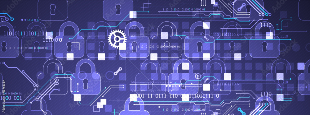 Poster Secure digital background. Virtual confidential, programming protection. Hand drawn vector.