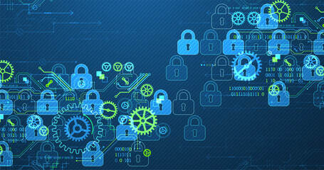 Secure digital background. Virtual confidential, programming protection. Hand drawn vector.