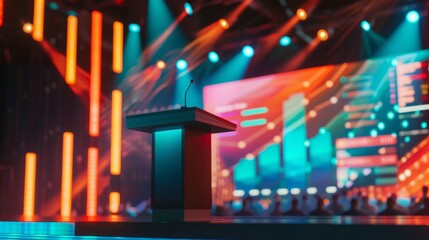 Futuristic Conference Stage with Dynamic Lighting Design