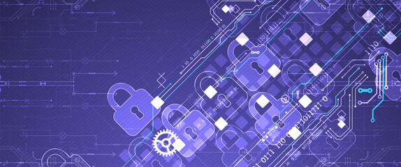 Secure digital background. Virtual confidential, programming protection. Hand drawn vector.