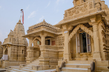 Parshwanath Jain Temple at Lodurva, The temple is built with yellow limestone and sandstone,  intricate stone work, Jaisalmer, Rajasthan, India, Asia.