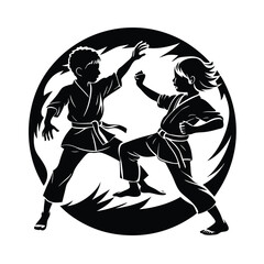 Kids Karate Friendship Silhouette Vector