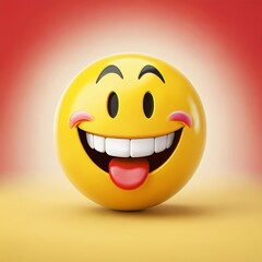 Fototapeta premium Smiling Emoji with Red Tongue and Pink Cheeks