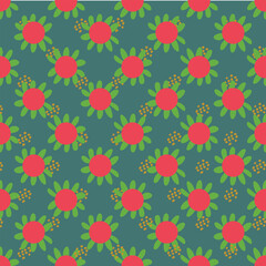 A pattern of flowers with green leaves and red petals