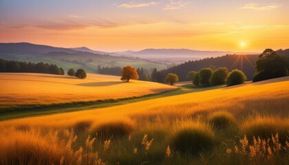 Fototapeta premium Sunset in a Field of Tall Grass