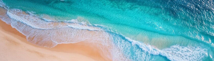 Aerial Beach View Crystal clear blue water meeting the shoreline with gentle waves