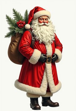 Vintage Chromolithographic Santa Claus Illustration on Isolated White Background - Perfect for Christmas and Holiday Designs
