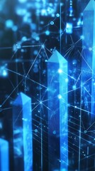 Obraz premium An abstract bluetoned illustration of a rising bar graph with connecting lines and nodes, symbolizing growth and progress
