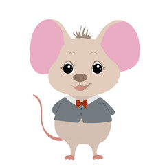 Cute White Mouse in a Jacket, Kids Style Clip Art, Perfect for Stickers and Children's Designs