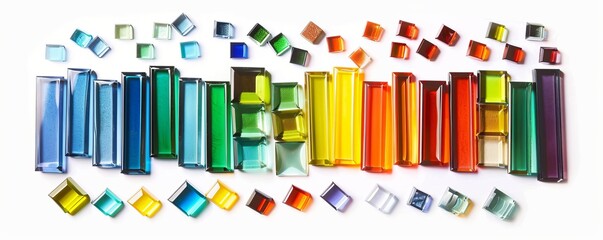 Obraz premium Isolated stained glass supplies on white background, 4K hyperrealistic photo