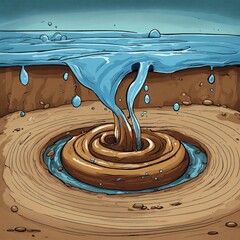 Playful Cartoon Waste Swirling in Water