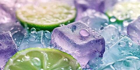 ice cubes with slices of lime