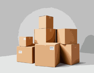 Background with stacked boxes for home or office moving, warehouse, shipping and selling

