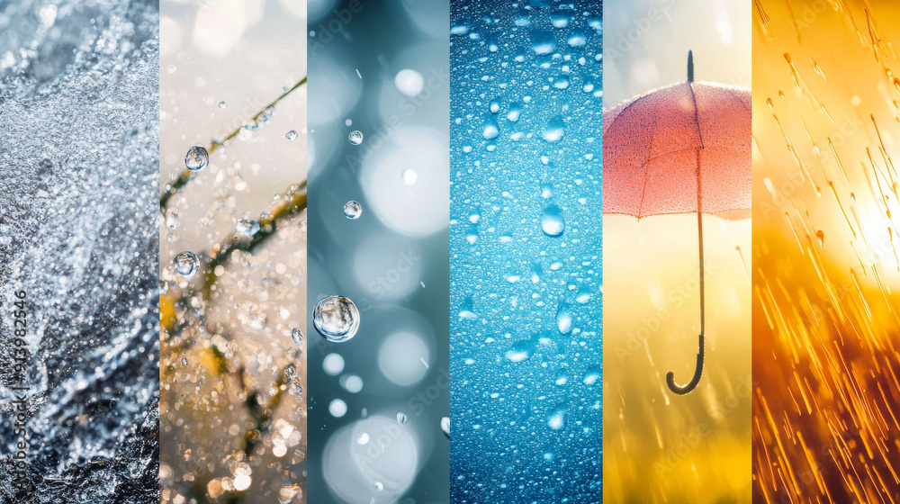 Wall mural design a banner for the weather forecast using a collage of images showing different weather conditi