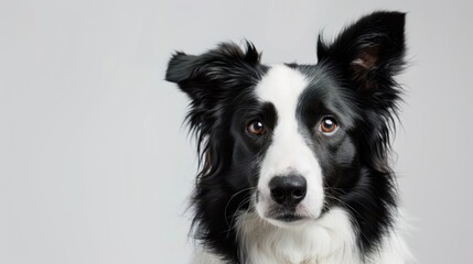 Fototapeta premium Cute border collie dog posing in a studio with a gray background