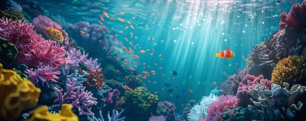 Obraz premium Colorful coral reef in a tropical sea, 4K hyperrealistic photo