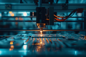 High-tech industrial machinery focusing on precision manufacturing processes, showcasing advanced technology and automation in a detailed close-up view.