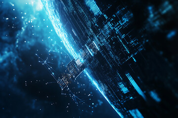 An abstract digital background showcasing a satellite 