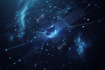 An abstract digital background showcasing a satellite 
