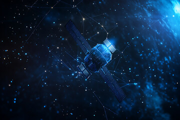 An abstract digital background showcasing a satellite 