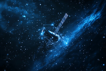 An abstract digital background showcasing a satellite 