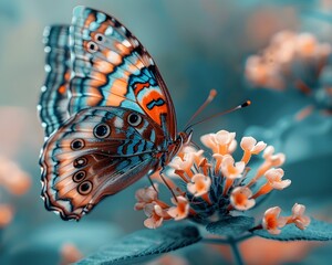 Colorful Butterfly Resting on a Vibrant Flower with Detailed Wings in Close up