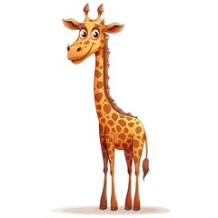 Obraz premium Cheerful Cartoon Giraffe with Detailed Spots and Long Neck on White Background