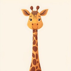 Obraz premium Cheerful Cartoon Giraffe with Detailed Spotted Face and Long Neck on White Background