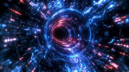 Obraz premium Holographic time vortex in a spacetime continuum, Scifi, Neon, 3D Render