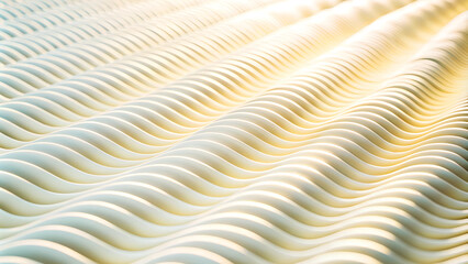 White 3D waves with smooth curves, creating a seamless pattern with subtle light and shadow interplay. Abstract background. sci-fi