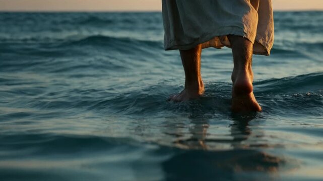 Jesus Walking on the Sea, christian background, motion loop